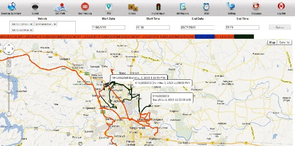 Prakhar tracking software: Trip history map